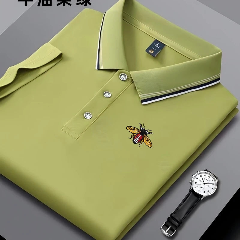 Camisa polo masculina bordada de manga curta casual de negócios, elegante, respirável, confortável e versátil