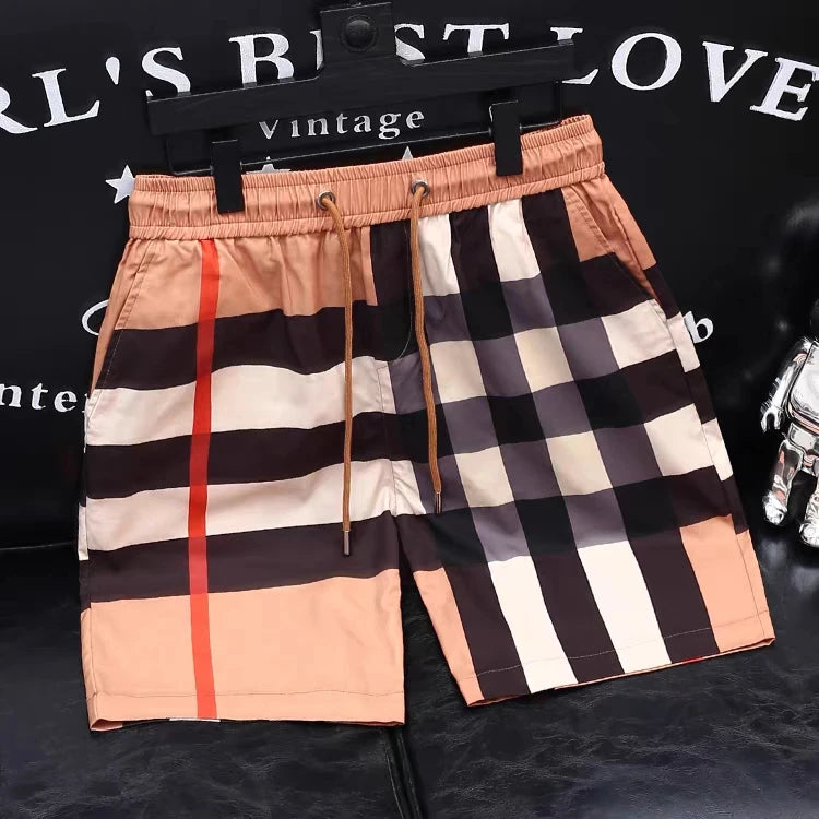 Grosso xadrez café-colorido masculino feminino shorts estilo britânico de secagem rápida flexível confortável elegante fitness nadar moto shorts