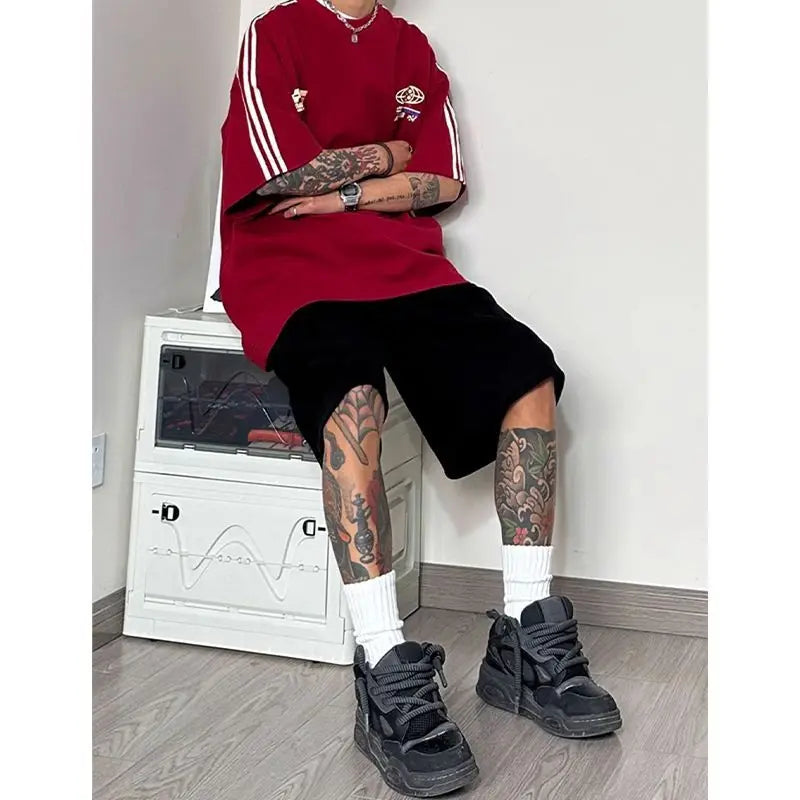 Shorts de camurça masculino verão all-match calças cortadas pernas largas soltas