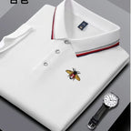 Camisa polo masculina bordada de manga curta casual de negócios, elegante, respirável, confortável e versátil