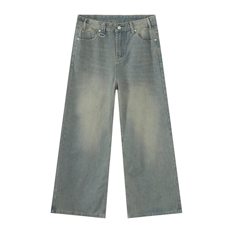 Calças Jeans Masculinas Azul Lavado Reta