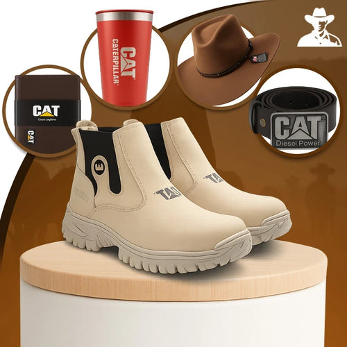 Bota Adventure em Couro Legítimo e Palmilha Ortopédica +BRINDES: Chapéu, Cinto, Carteira e Copo