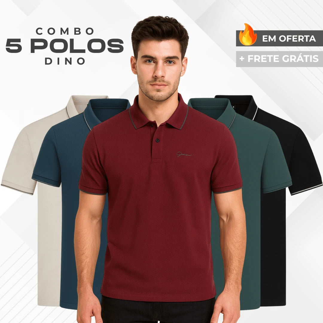 Kit 5 Camisas Polo Dino Manga Curta Minimalista -🔥Black Friday Estendida🔥