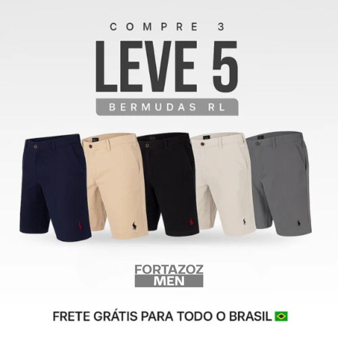 Bermudas Masculina em Sarja RL - Kit 5 Peças 🔥Black Friday Estendida🔥